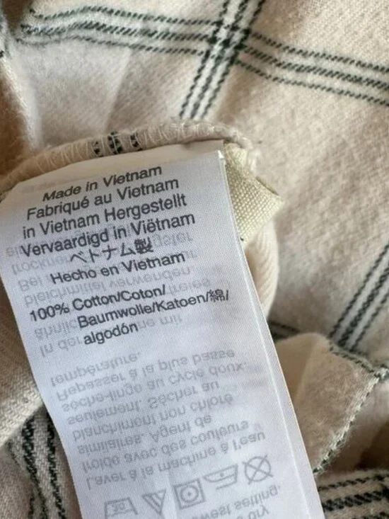 Madewell Plaid Button Down Shirt Window Pane Plaid Long Sleeve Medium Cream - Picture 6 of 14